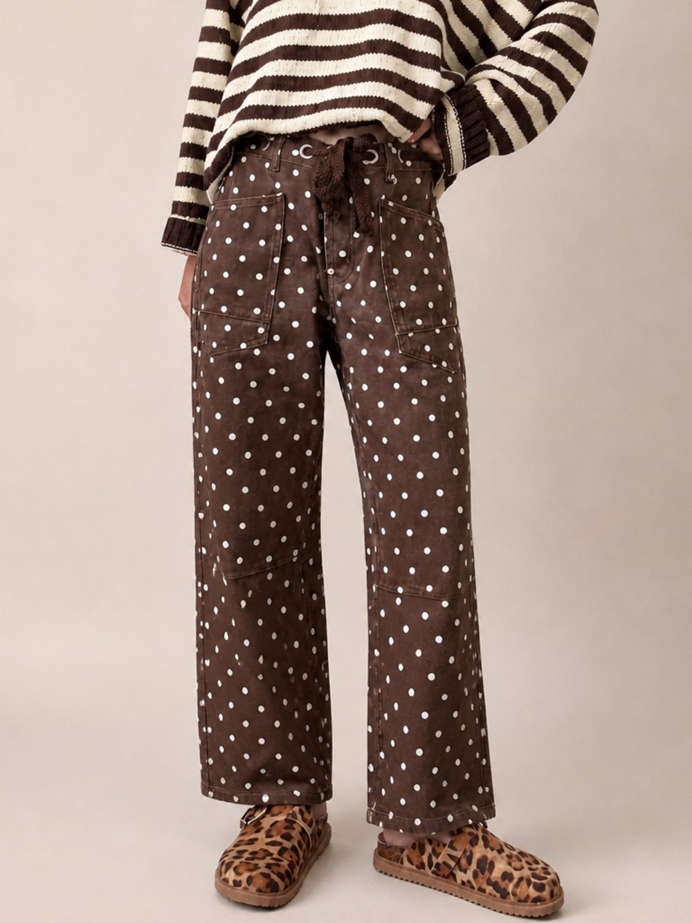 Aaron & Amber Moxie Polka Dot Wide-Leg Jeans